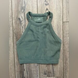 Aerie Olive Green Ribbed Crop Top Size Medium